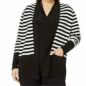 Black and White Striped Women's Cardigan Sweater XL